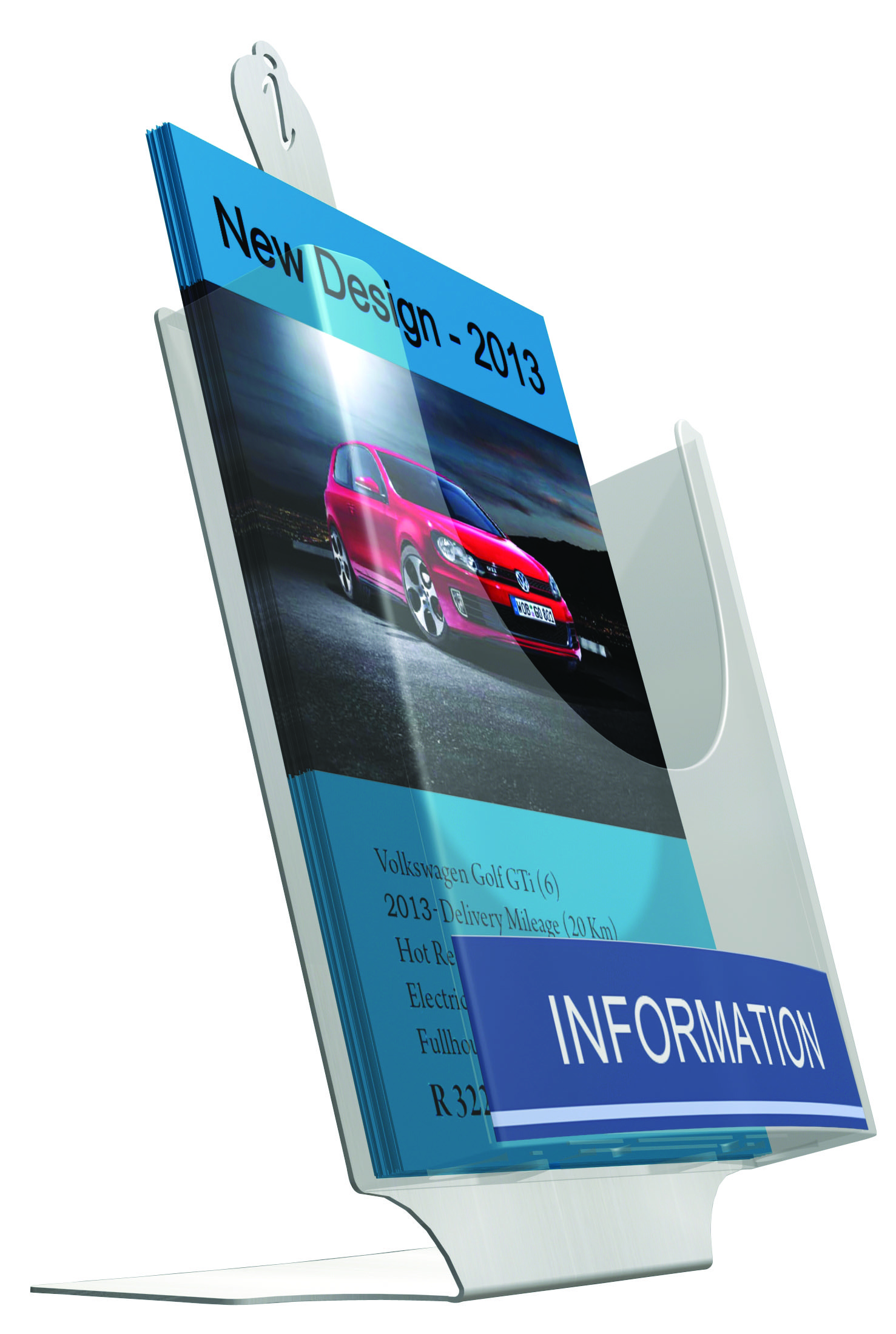 Acrylic model of a Brochure Table Holder with brochure inside