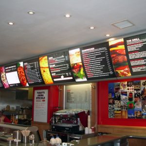Easily Updateable Illuminated Menu Boards in Take Away branches at Edinburgh UK